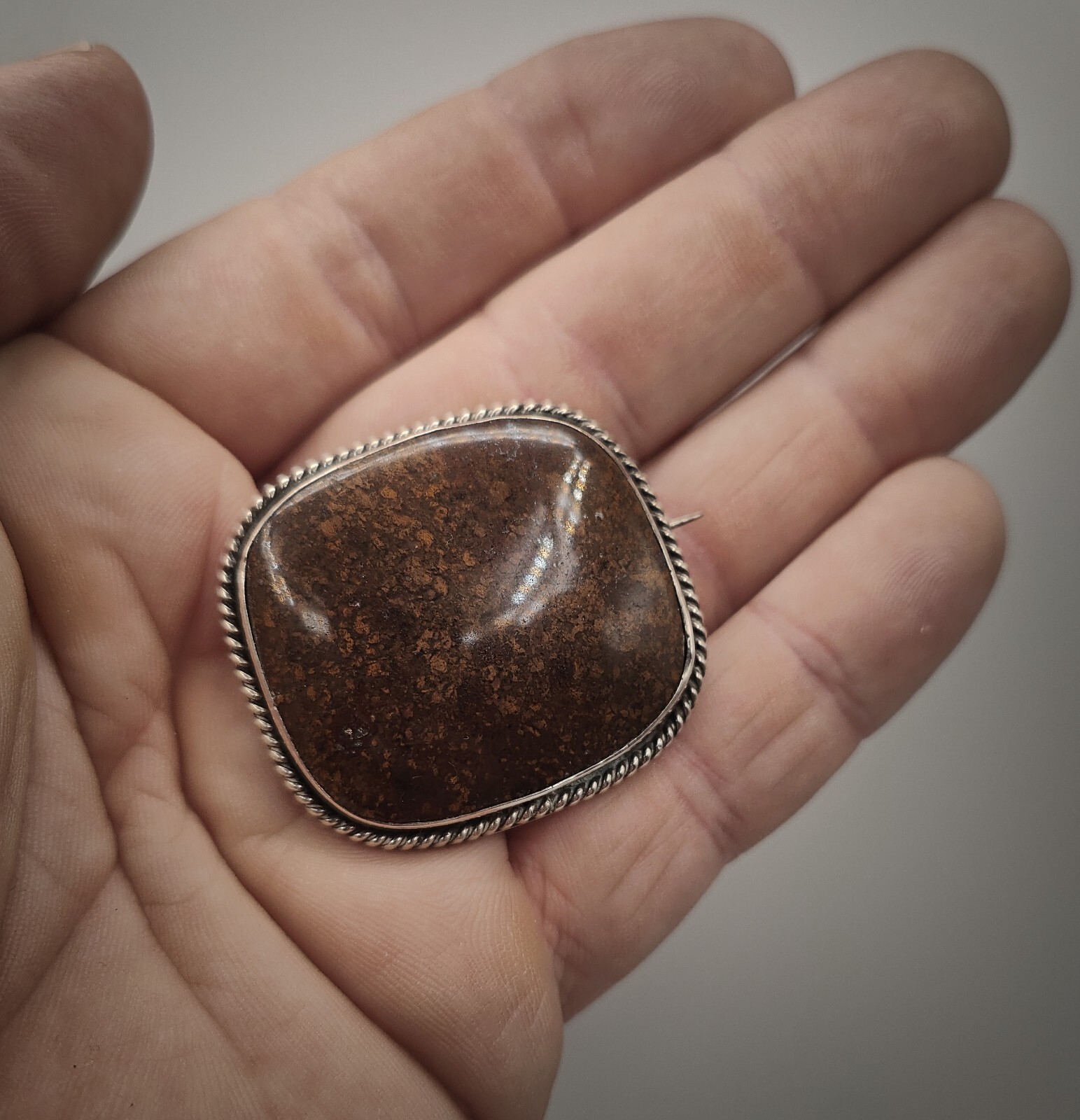 Large Antique Solid Silver Brown Dotted Agate Sta… - image 7