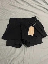 Blogilates Women's Ruffle Woven Mid-Rise Shorts 3" - Black M