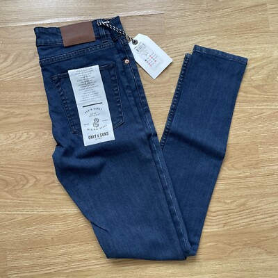 Only & Sons Extreme Skinny Stretch Blue Denim Jeans Size W28 New
