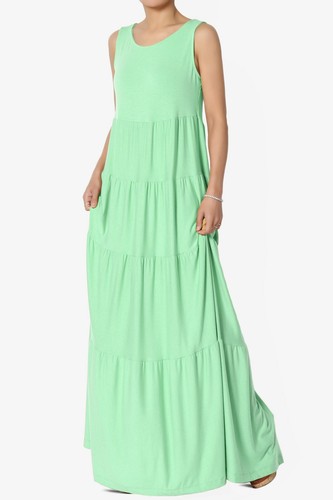 TheMogan S~3X Sleeveless Scoop Neck Tiered Jersey Relaxed Fit Long Maxi Dress - Picture 65 of 127