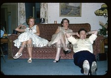 1950s Red Border Slide Man Women Dresses Living Room Relaxing #4367