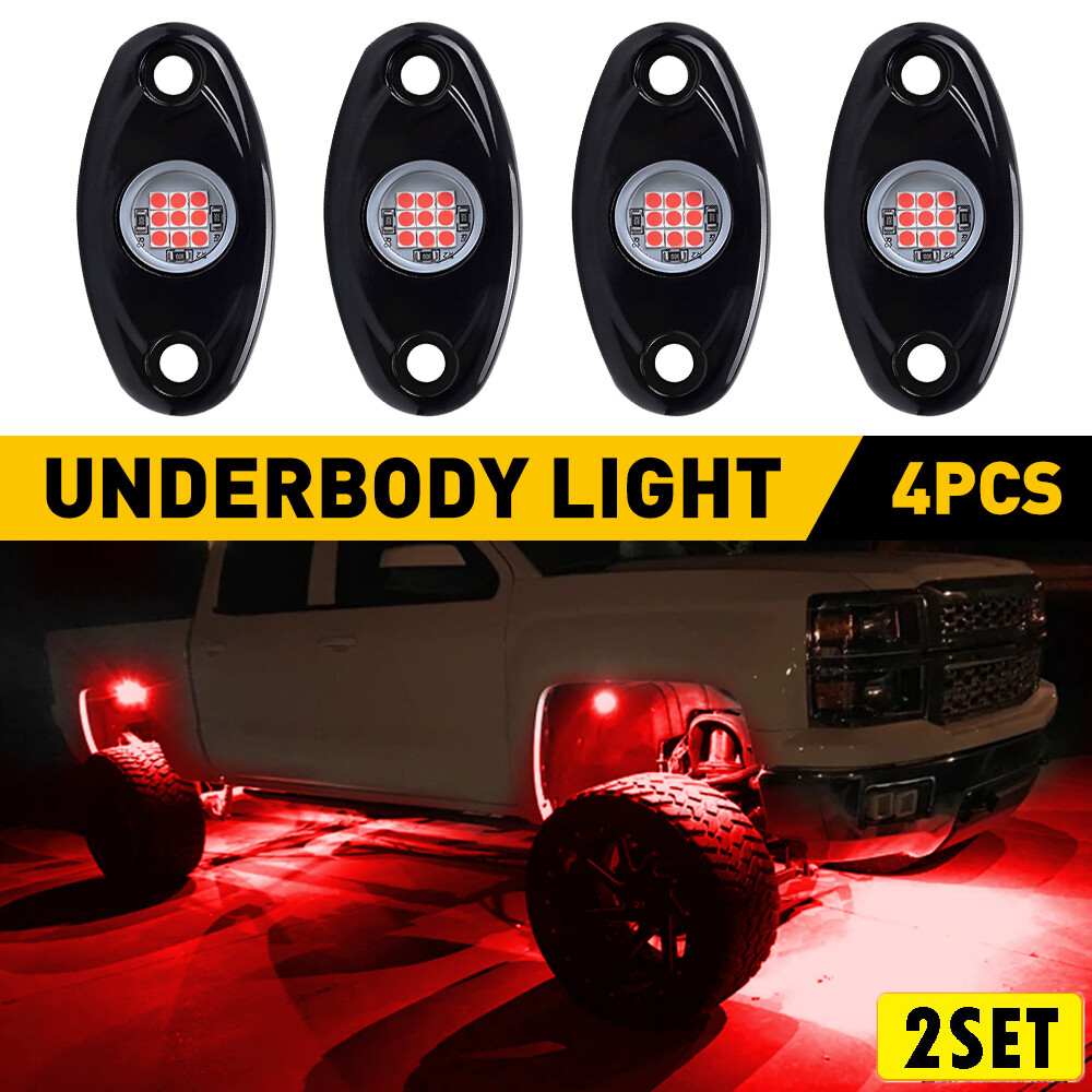 2set Red LED Rock Lights 4 Pods For Jeep Off-Road Truck UTV ATV Underbody Wheel