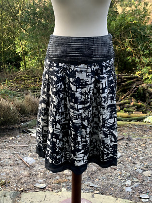 Dranella Black & White Silk Skirt Size 36 RRP £89 Boho Goth