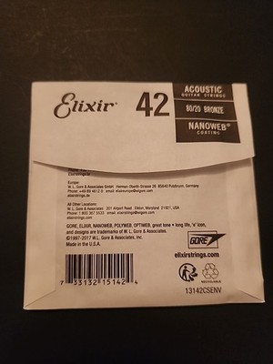 Elixir String 42 Acoustic Nanoweb coating 80/20 Great Tone and Long Life 1 Pk