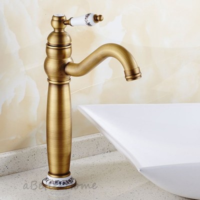 Vintage Bronze High Arc Bathroom Faucet Single Hole Deck Mount Ceramic Handle