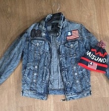 Vintage Entree Denim Jean Jacket Size Large With Knit Beanie