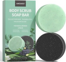 Body Scrub Soaps 2 Pack, Exfoliating Soap Bar, Eucalyptus+Charcoal Scrub Soap Ba