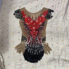 Handmade Rhythmic Gymnastics Leotard w/ 3D Flowers  Rhinestones