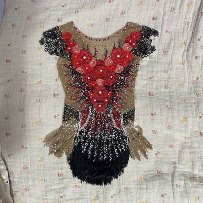 Handmade Rhythmic Gymnastics Leotard w/ 3D Flowers & Rhinestones
