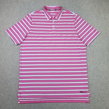 RLX Ralph Lauren Polo Shirt Mens Large Pink Striped Short Sleeve Preppy Golf