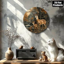 Rustic Deer Autumn Scene Round Aluminum Metal Sign Home Decor