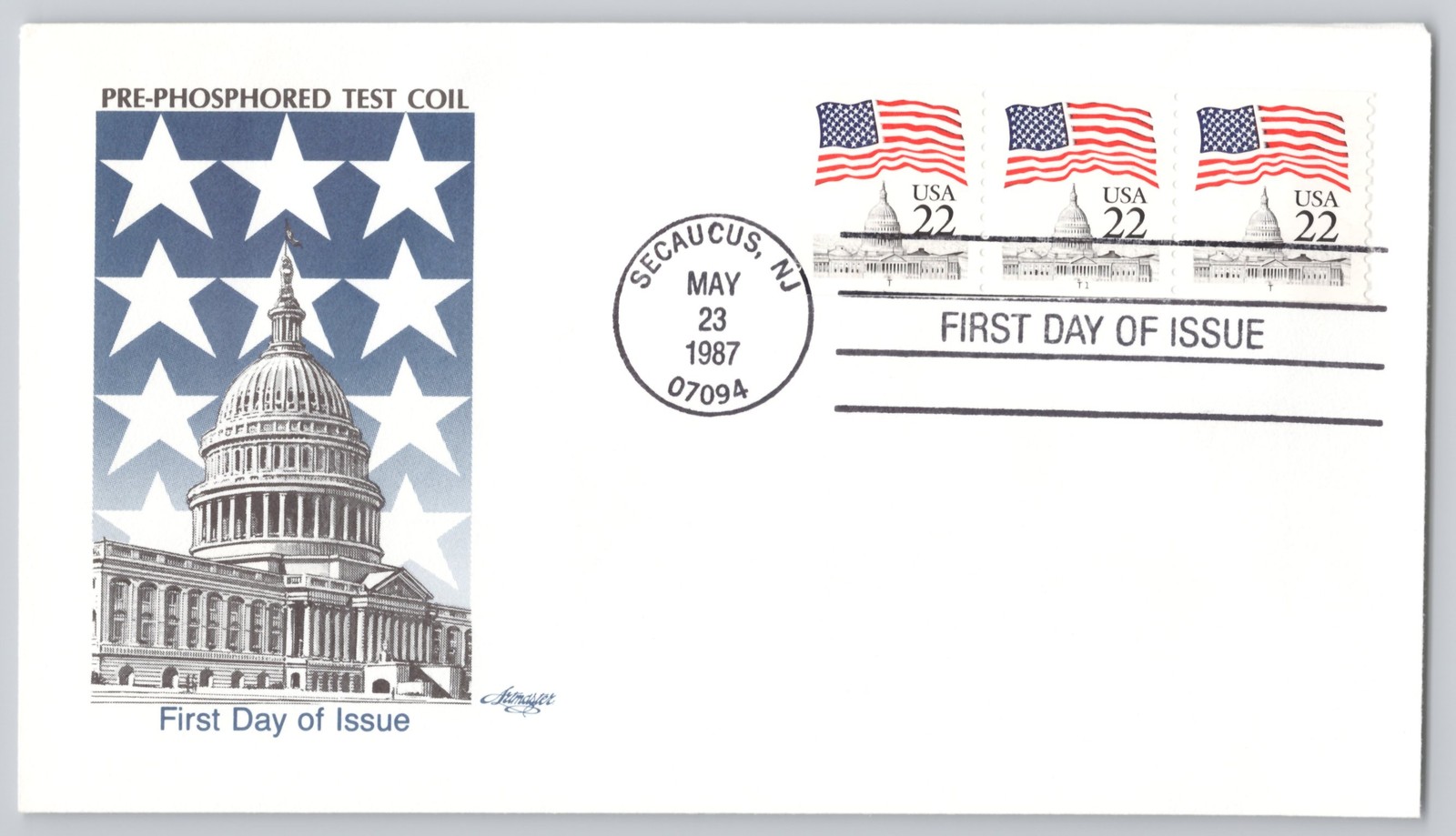 Washington, DC U.S. Capitol Flag Test Coil, First Day of Issue, 1987 22c
