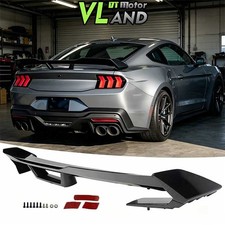 For 2024-2025 Ford Mustang Glossy Black Rear Trunk Wickerbill Spoiler Wing Set