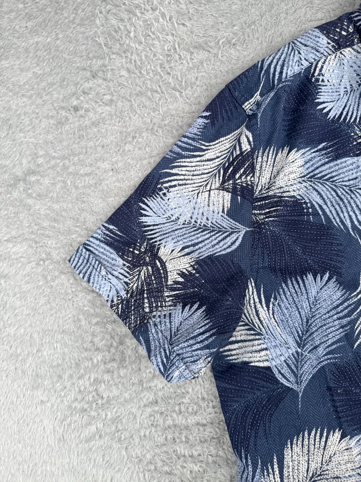 Camisa Haggar Adulto 2XL XXL Azul 100% Algodón Abotonada Hoja Elastizada Hawaiana Foto 3 de 4