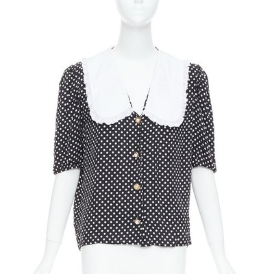 MIU MIU 2021 black white silk cotton trim polka dot vintage blouse IT42 M