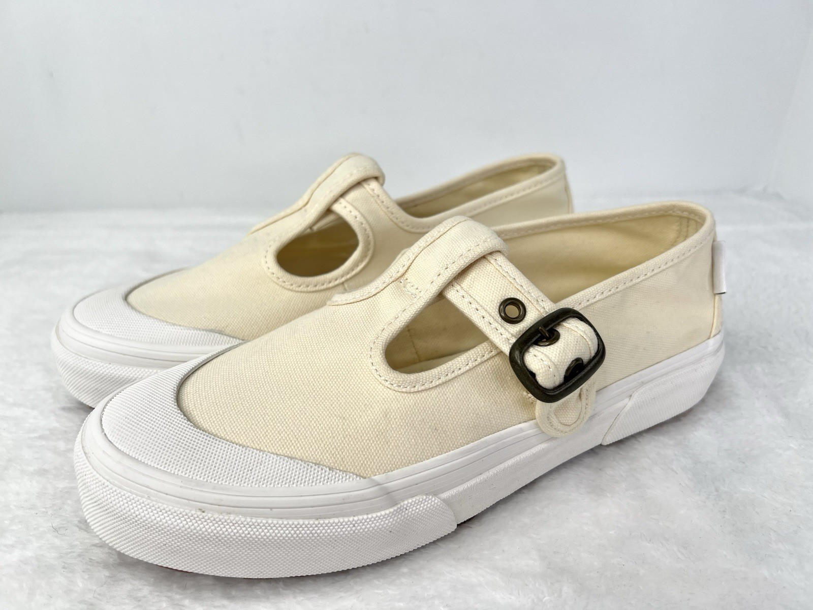 Vans Style 93 Mary Jane Canvas Buckle Shoes Cream Off White Womens Size 6 New