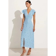 REVOLVE Faithfull The Brand Magdelena Midi Dress Floral Ruffle Sleeve, Size XS