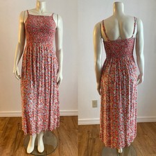 Old Navy Summer Red Dress Small Floral Print Smocked Woven Midi Peasant