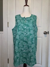 C&C California L Linen Sleeveless Top Tropical Palm Print Vacay Resort Wear 
