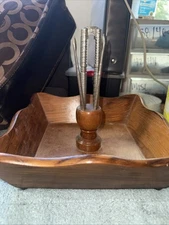 Wooden Nut Bowl With Cracker And 4 Picks