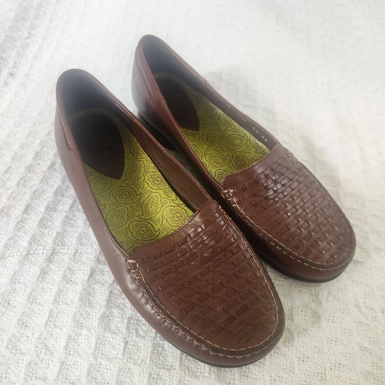 Cole Haan Brown Woven Leather Slip On Flats Womens 7.5
