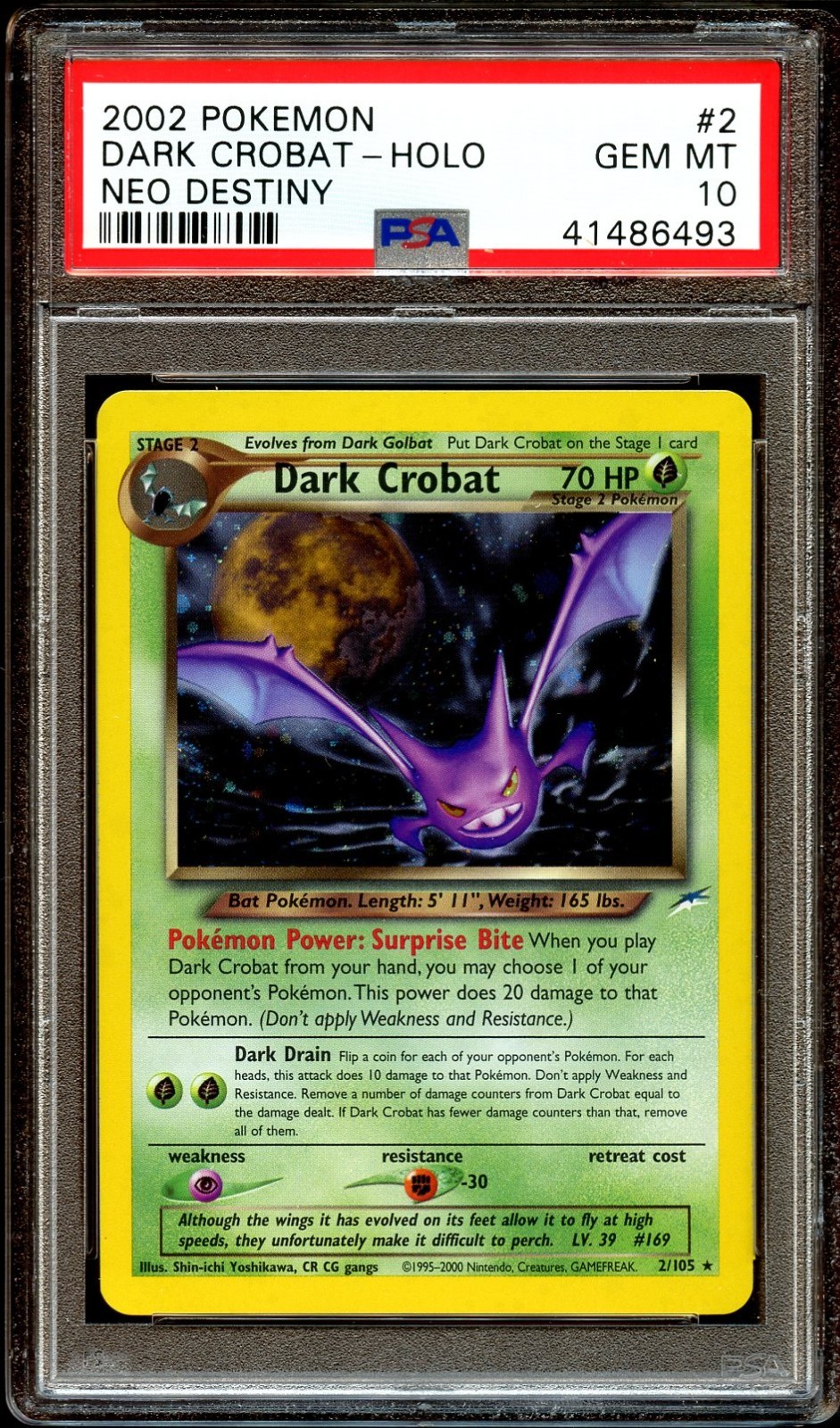 PSA 10 GEM MINT Dark Crobat 2/105 HOLO Neo Destiny RARE Pokemon Card