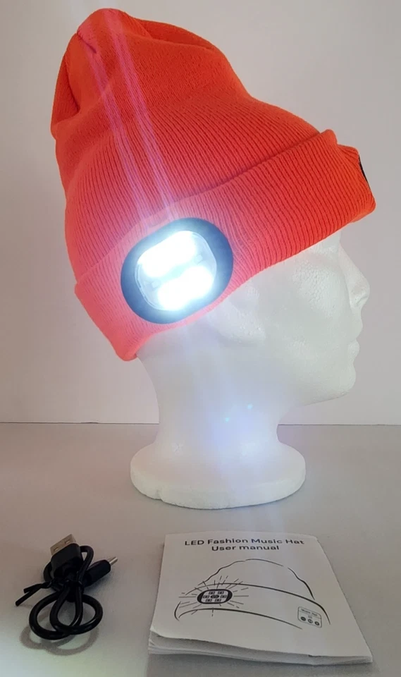 Hunting LED Music Beanie Hat Orange Wireless Bluetooth Flashing Light NEW - Image 4 of 4
