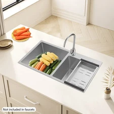 Double Bowl Composite Drop-in Kitchen Sink 2 Bowl Set Stainless Steel