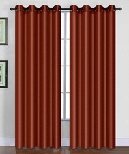 SET OF 2 FAUX SILK GROMMET TOP CURTAINS, 84" LONG WINDOW CURTAIN PANEL