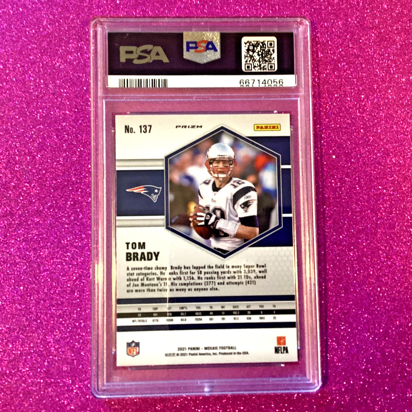 TOM BRADY 2021 PANINI MOSAIC PINK CAMO PRIZM SP#137 GRADED PSA GEM MINT 10