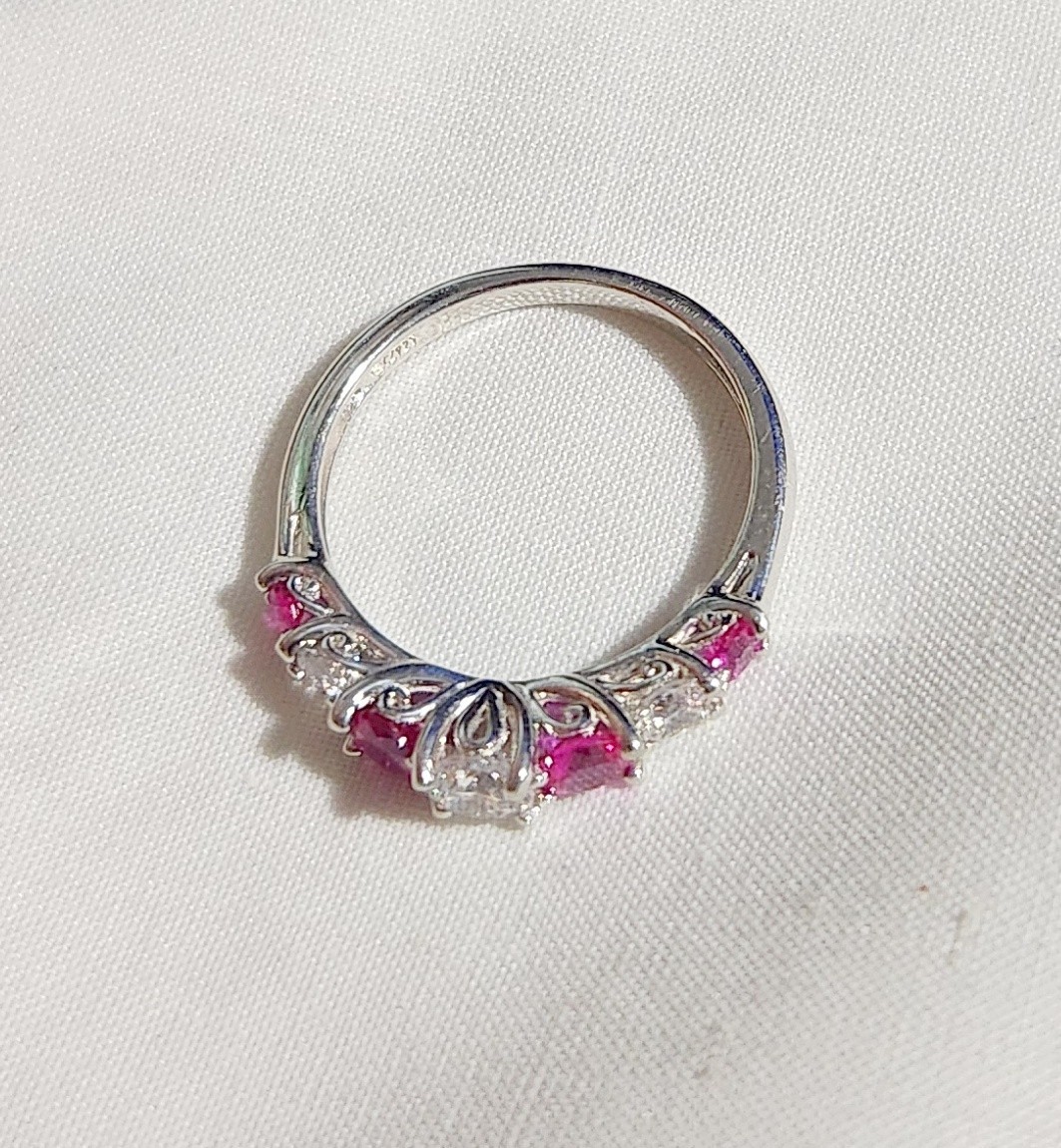 STERLING SILVER RING  HALLMARKED CZ RUBY COLOR & … - image 5