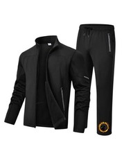 Men's Tracksuits Fleece Lined Sweatsuits 2 Piece Set Outfits Warm Large Black