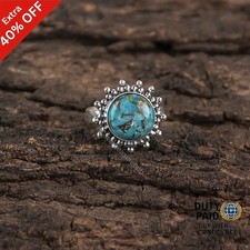 925 Sterling Silver Natural Blue Copper Turquoise Band Daughter New Ring Jewelry