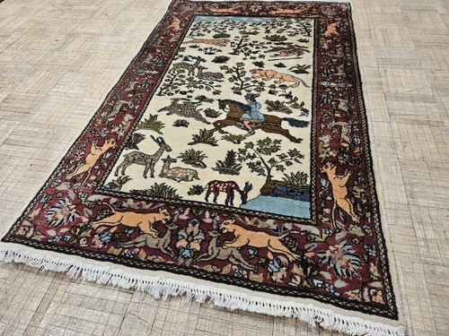 3x5 INDO ANTIQUE HUNTING RUG TABRIZZ - SUPER FINE - 100% VERY GOOD CONDITION