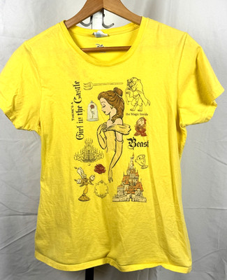 Disney Beauty And The Beast Characters Yellow Sketched Adult Large Shirt Parks