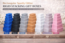 Rectangular Sparkly Glitter Rigid Stacking Gift Boxes for Birthday, Wedding
