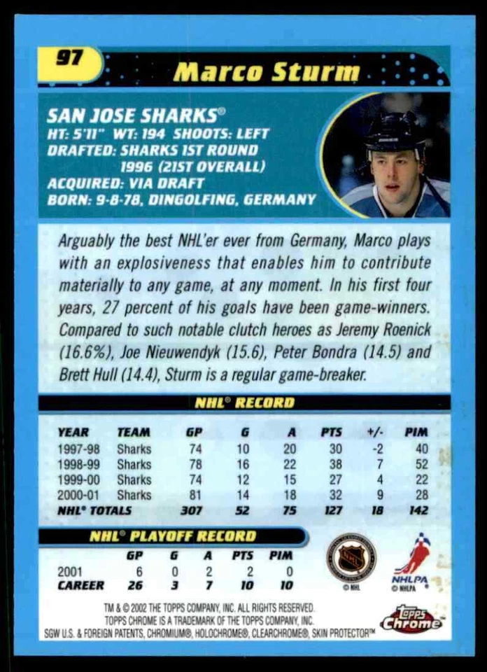 2001-02 Topps Chrome Marco Sturm #97 - Image 2 of 2