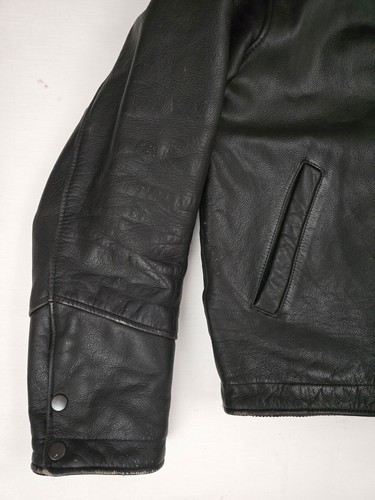 Vtg Wilsons 90s Y2k Black Leather Moto Cafe Full Zip Lined Bomber Jacket Mens LT - Picture 5 of 10