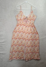 J for Justify Women Dress Extra Large Orange Floral 100% Rayon Sleeveless Slit