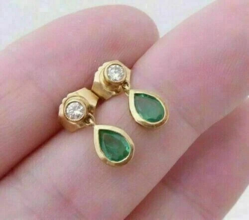 2.00Ct Pear Cut Lab-Created Emerald Dangle/Drop E… - image 4