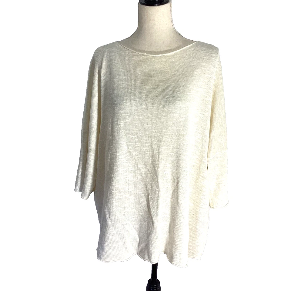 ESKANDAR ЖЕНЩИНА ОДИН РАЗМЕР СЛОНОВОЙ КОСТИ СВИТЕР ЛЬНЯНОЙ СМЕСИ РУЧНОЙ РАБОТЫ В ШОТЛАНДИИ РОСКОШЬ - Изображение 2 из 4