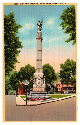 Peekskill NY Soldiers' and Sailors' Monument 2 Linen Postcard