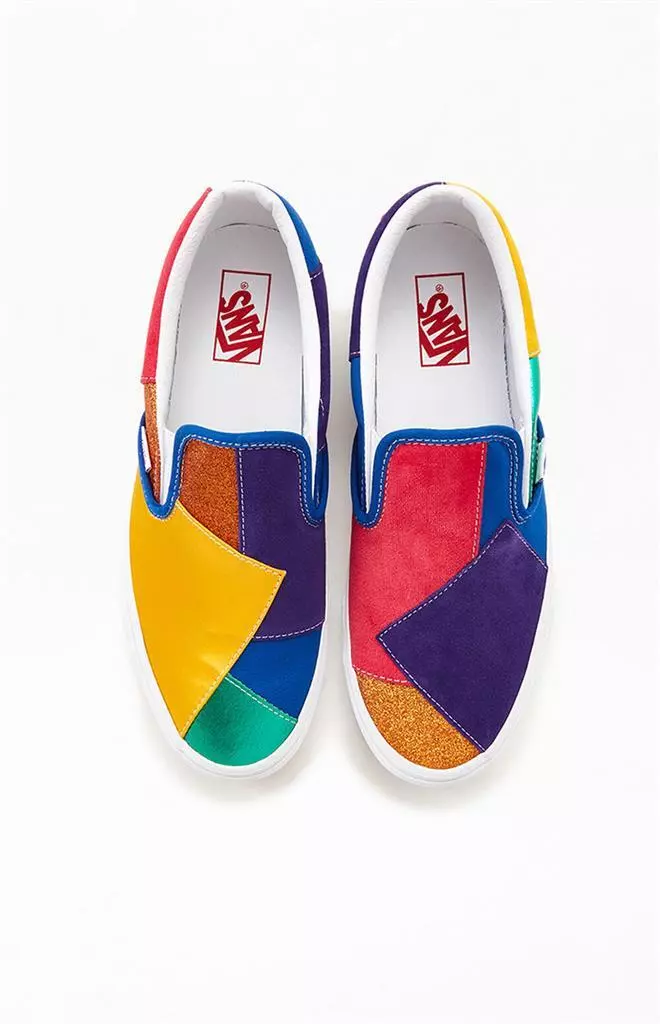 VANS Pride Together Patchwork Suede Satin Etc. Classic Slip on Shoes Wm s 8.5