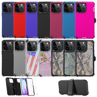 For iPhone 11 12 13 14 Plus Pro Max Shockproof Defender Case+Belt Clip & Screen