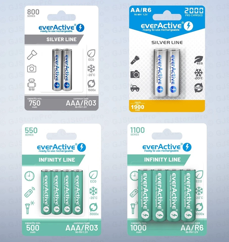 Piles AAA Rechargeable Pile LR6 AA LR03 Ni-Mh Alcaline EverActive Longue Durée