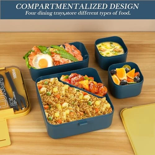Linkidea Bento Box with Lunch Bag, Reusable Food Container with Double Blue Linkidea Bento Box with Lunch Bag, Reusable Food Container with Double Blue