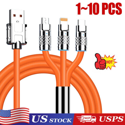 3in1 Fast Charging Cable Cell Phone Charger Cord For iPhone Type C Micro USB lot