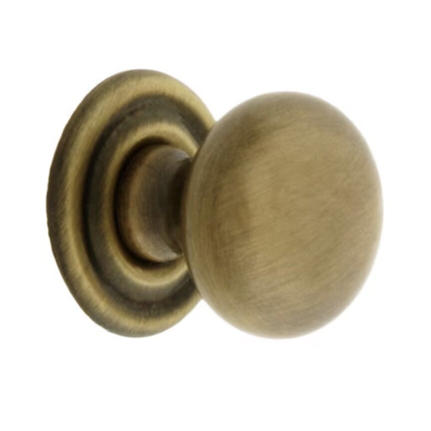 Small 3/4" Brass Cabinet Knob With Rosette in Antique-By-Hand (RH/Rejuvenation)