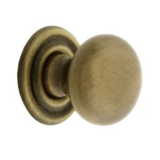 Small 3/4" Brass Cabinet Knob With Rosette in Antique-By-Hand (RH/Rejuvenation)