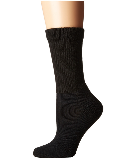 Thorlos Black HPXW 2 Pair Diabetic Thick Padded Crew Sock Women's Size